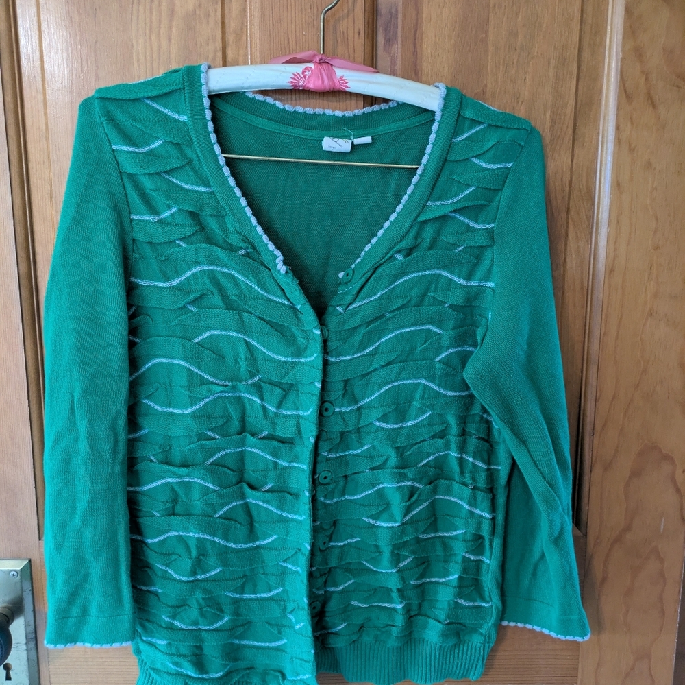 Anthropologie Green Textured Cardigan